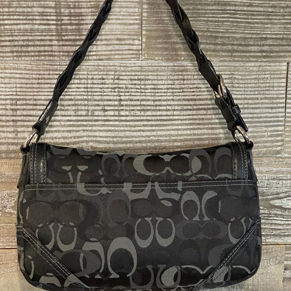 COACH Twist Lock Shoulder Bag - Black Canvas Leather Trim C0769-10993 - Picture 2 of 5